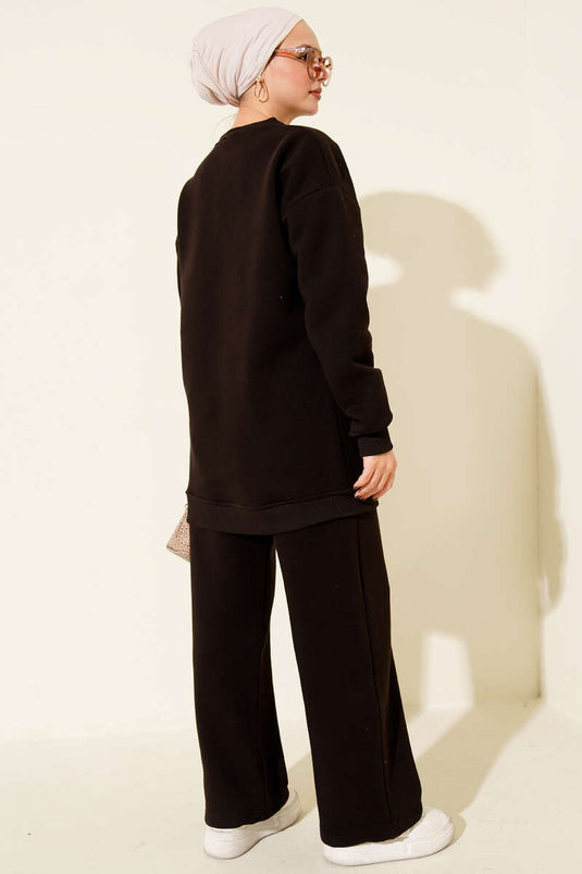 طقم من قطعتين بنقشة دببة تيدي، بثلاثة خيوط، لون بني داكن