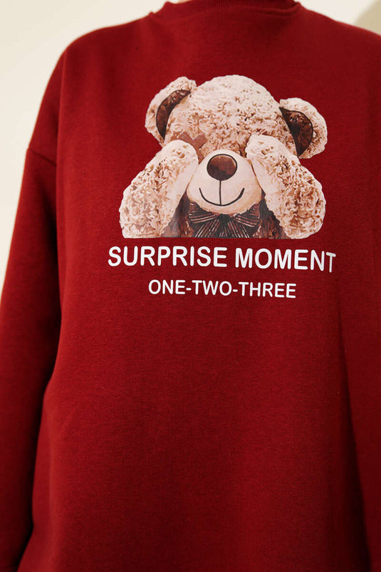 Ensemble deux pièces trois fils à motif ours en peluche, bordeaux