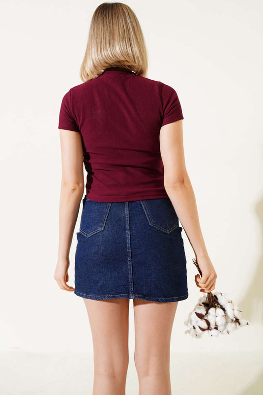 Ayıcık Desenli Nakışlı Kaşkorse Bluz Bordo