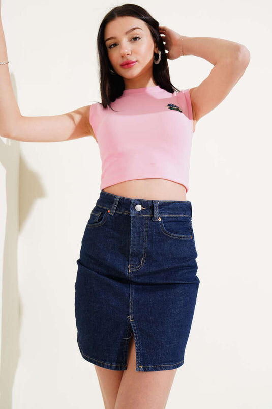 Teddy Bear Embroidered Sleeveless Crop Pink