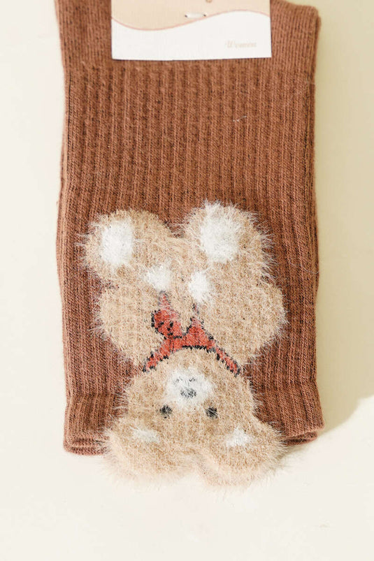 جوارب نسائية بنمط الدب الصغير الملتحي لون بني