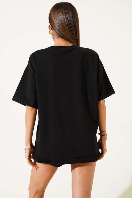 Ayıcıklı Basket Top Baskılı T-shirt Siyah