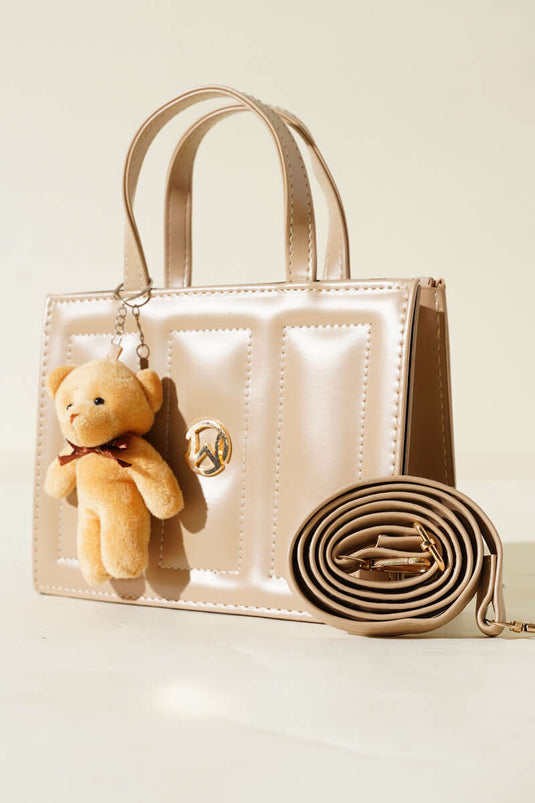 Teddy Bear Stitched Square Bag Latte