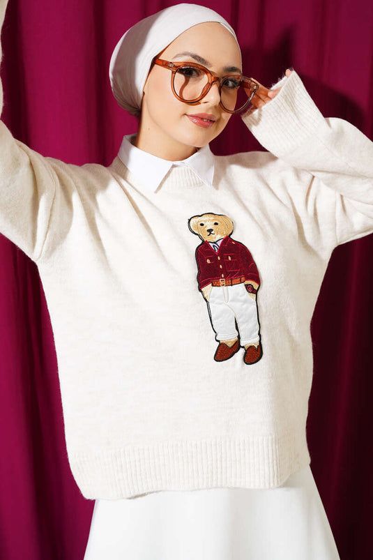 Teddy Bear Knit Sweater Beige