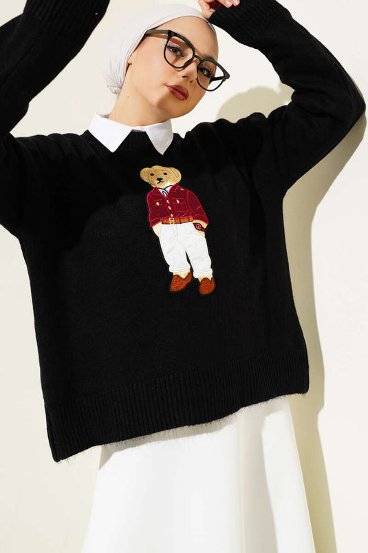 Teddy Bear Knit Sweater Black