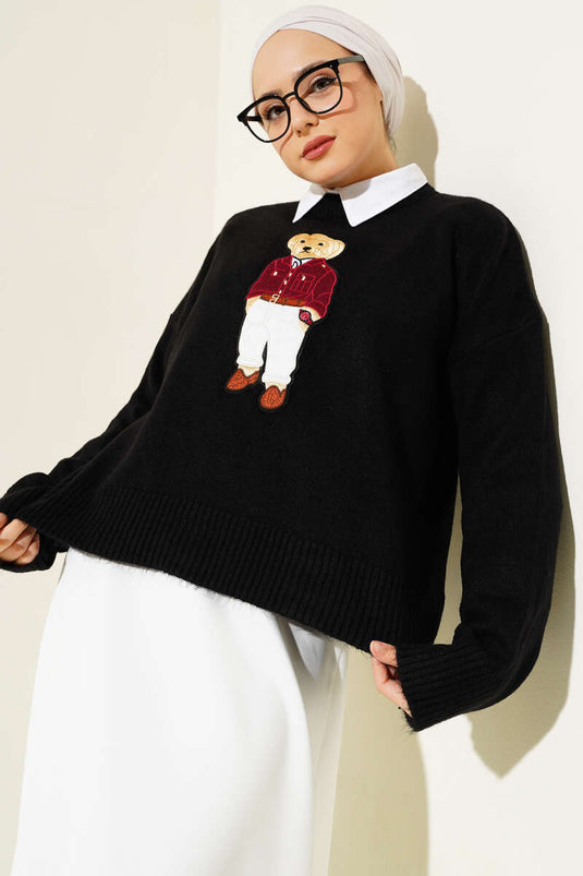 Teddy Bear Knit Sweater Black