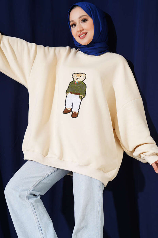 Teddy Bear Dreifädiges Oversize-Sweatshirt Beige