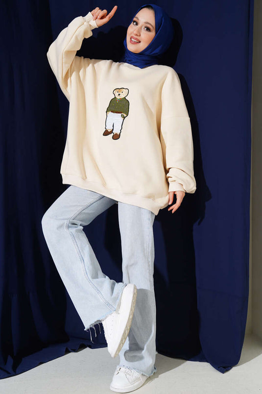 Teddy Bear Dreifädiges Oversize-Sweatshirt Beige