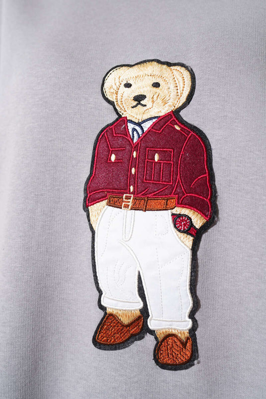 Teddybär-Sweatshirt mit drei Fäden in Übergröße, Grau