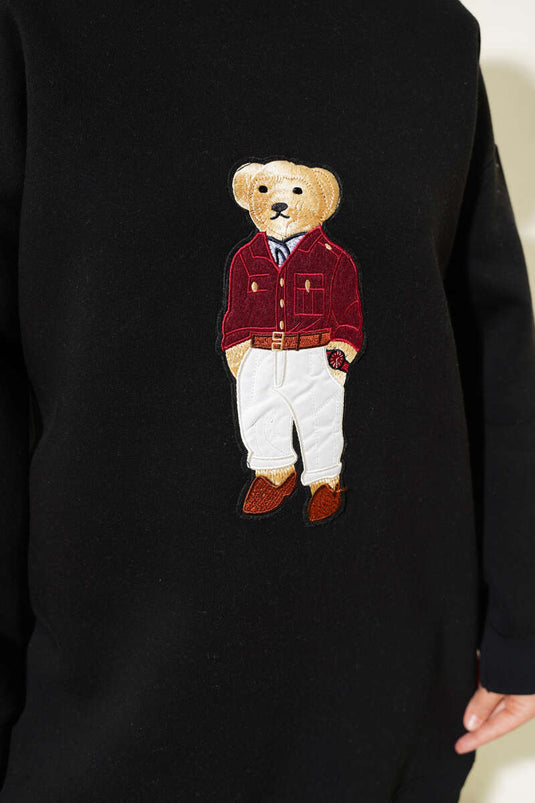 Teddybär-Sweatshirt mit drei Fäden, Schwarz