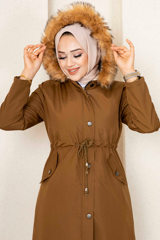 Manteau Hijab Ceinturé Ayla Tunnel Marron