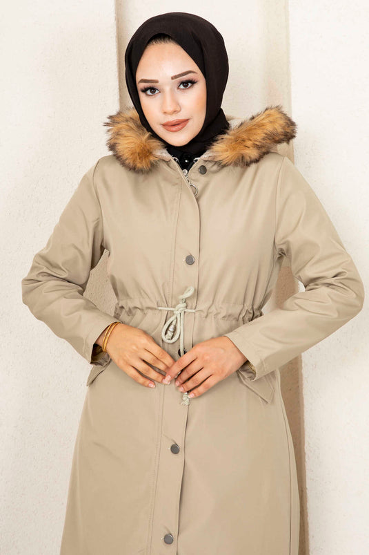 Ayla Tunnel Belted Modest Coat Stone