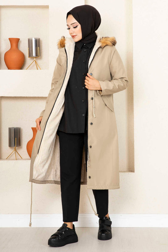 Ayla Tunnel Belted Modest Coat Stone