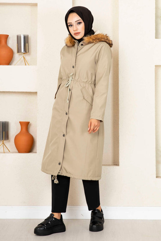 Ayla Tunnel Belted Modest Coat Stone