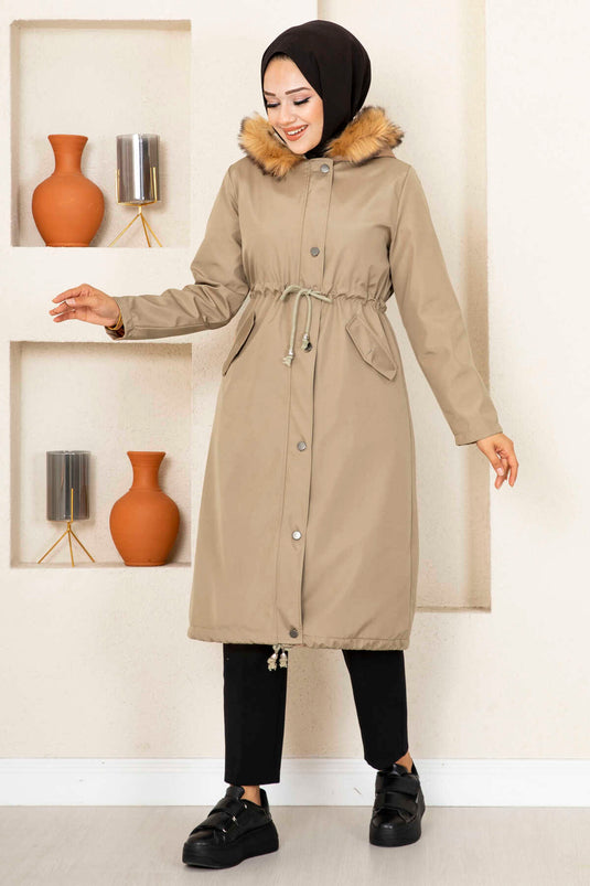 Ayla Tunnel Belted Modest Coat Beige