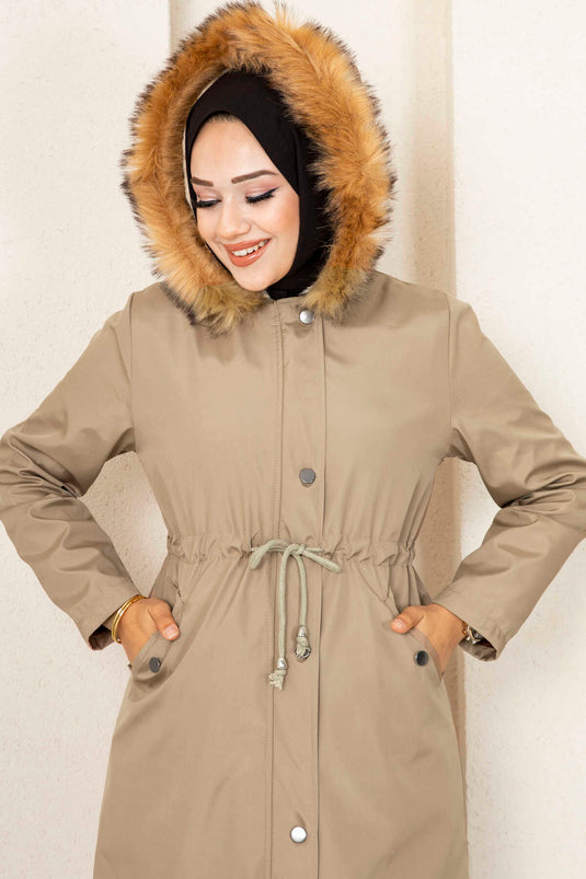 Ayla Tunnel Belted Modest Coat Beige