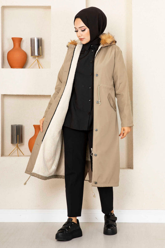 Ayla Tunnel Belted Modest Coat Beige