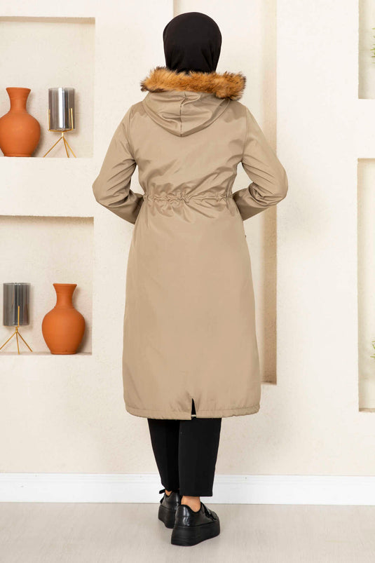 Ayla Tunnel Belted Modest Coat Beige