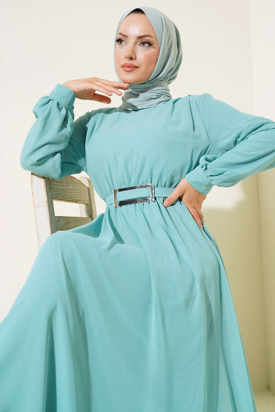 Ayna Kleid mit Gürtel aus Chiffon in Türkis