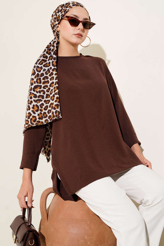 Ayrobin Duble Kol Tunik Kahve