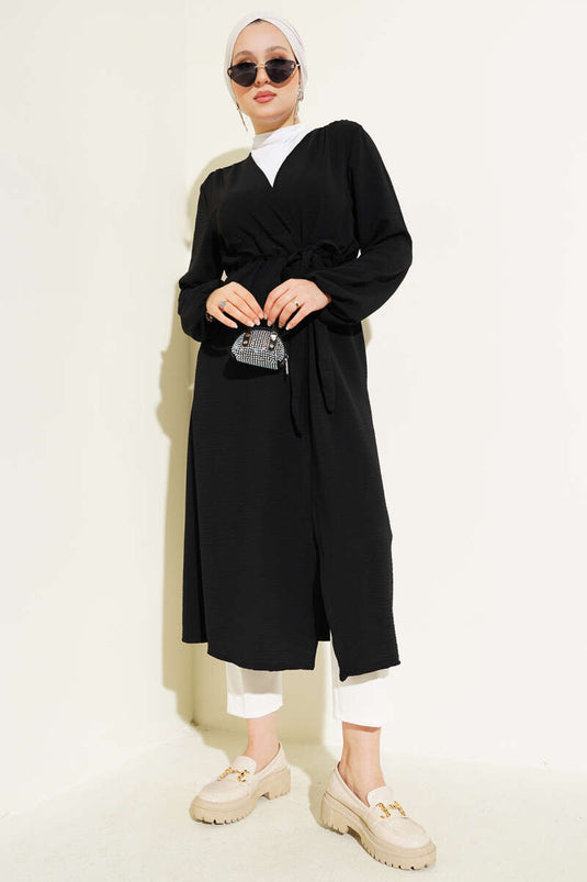 Ayrobin İçten Bağcıklı Hırka Siyah