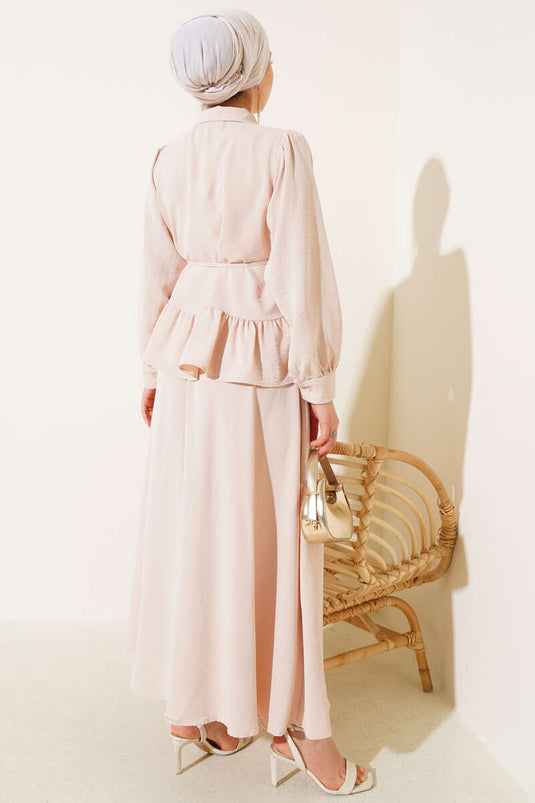 Ayrobin tweedelig set met koord en rok in beige