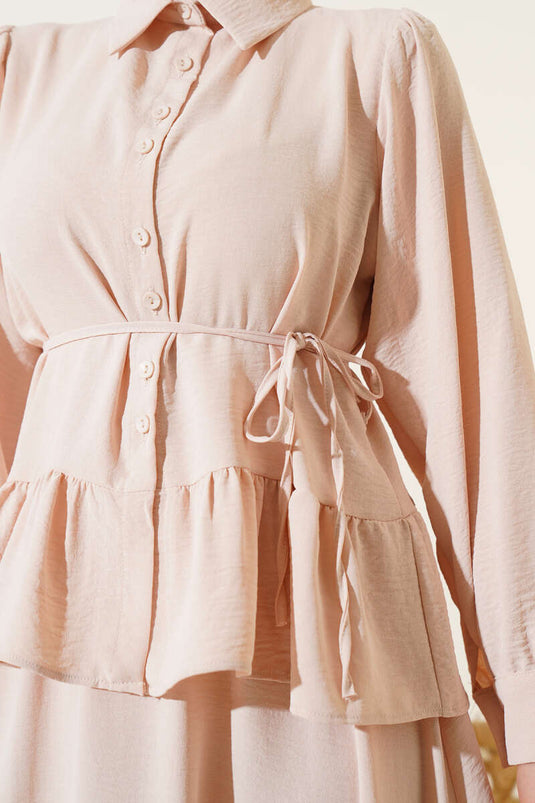 Ayrobin İp Bağcıklı Etekli İkili Takım Bej