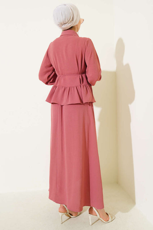 Ayrobin İp Bağcıklı Etekli İkili Takım Gül Kurusu