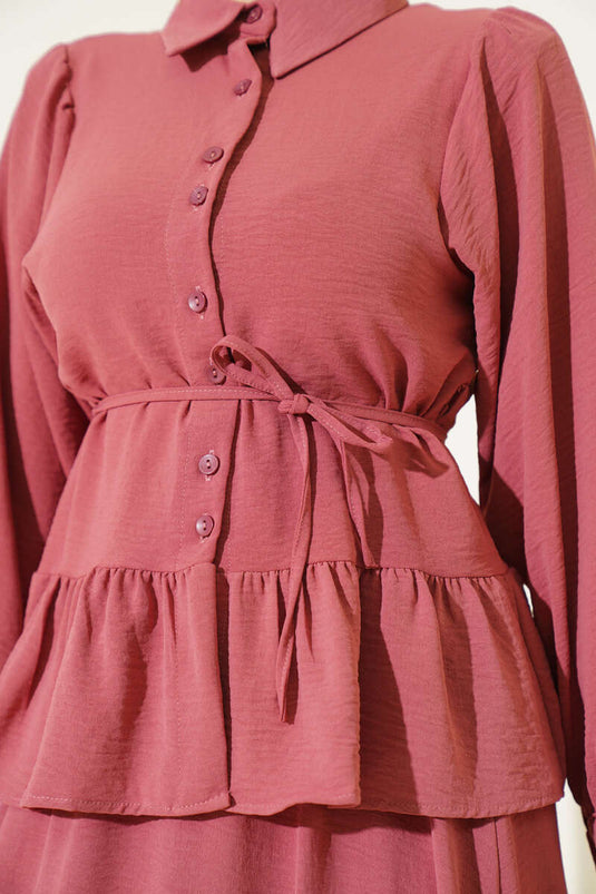 Ayrobin İp Bağcıklı Etekli İkili Takım Gül Kurusu