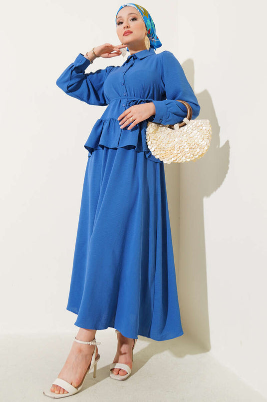 Ayrobin İp Bağcıklı Etekli İkili Takım Indıgo