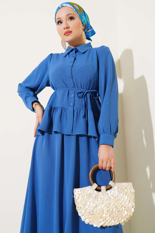 Ayrobin İp Bağcıklı Etekli İkili Takım Indıgo