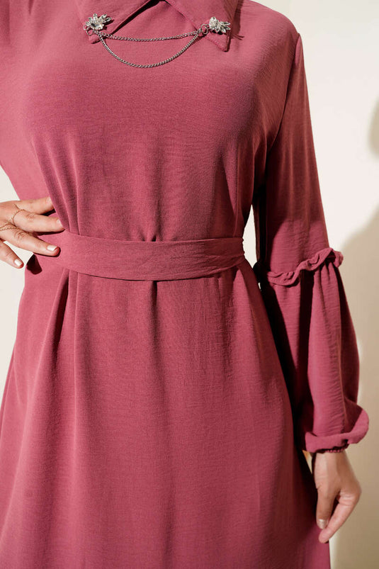 Ayrobin Kol Büzgülü Elbise Gül Kurusu