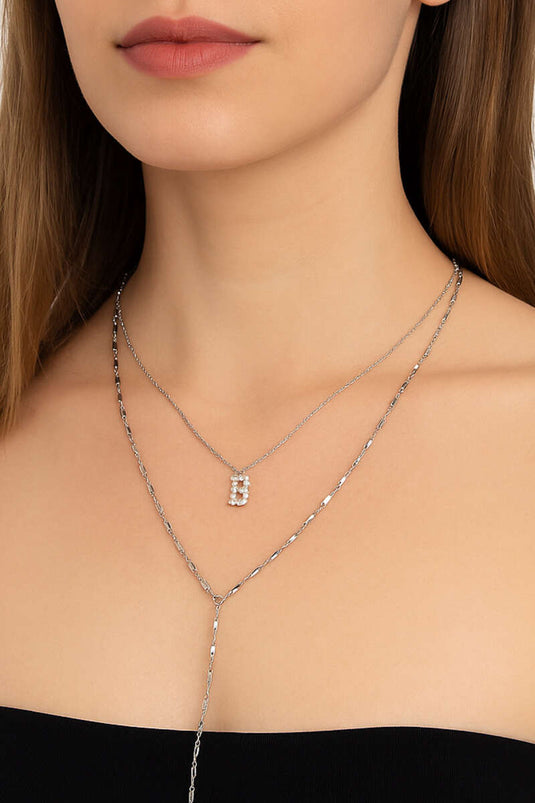 Silver Chain Necklace with the Letter B