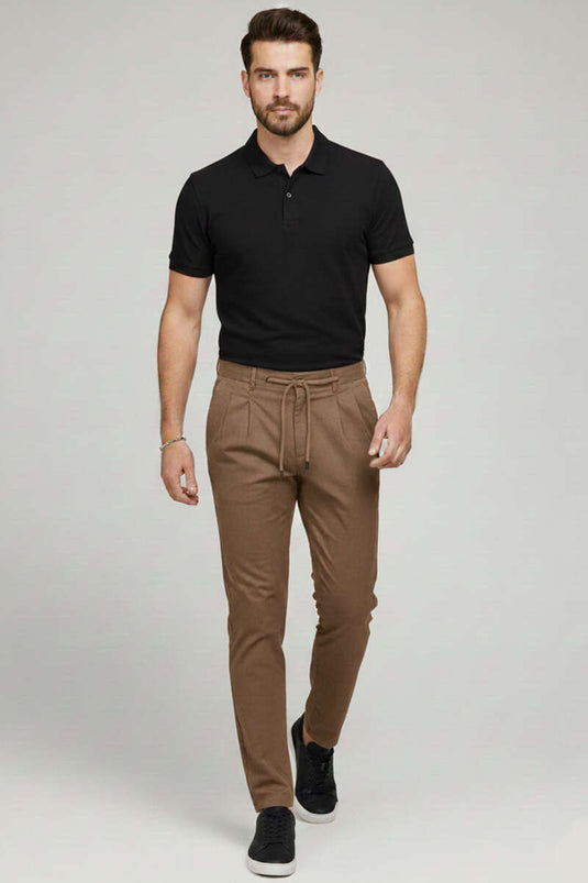 Men's Trousers with Drawstring Waistband, Tan