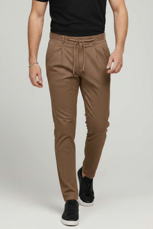 Bağcıklı Bel Lastikli Erkek Pantolon Taba
