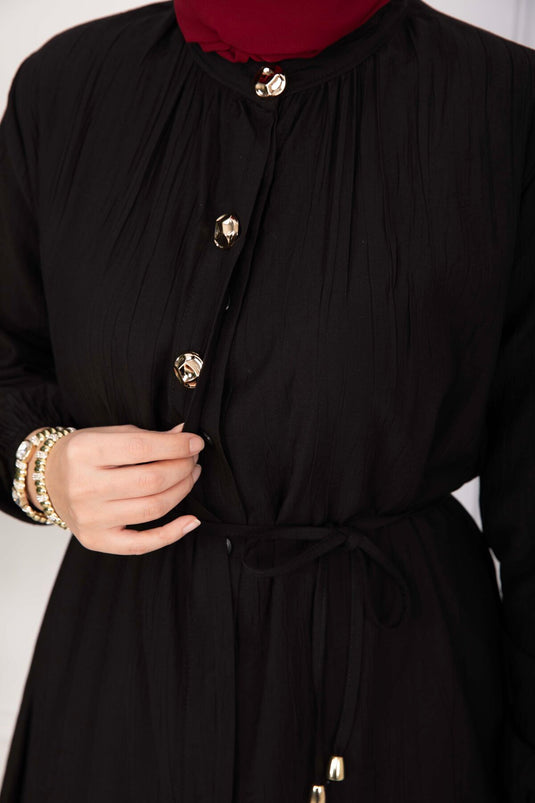 Ensemble tunique longue à col officier avec cordon noir