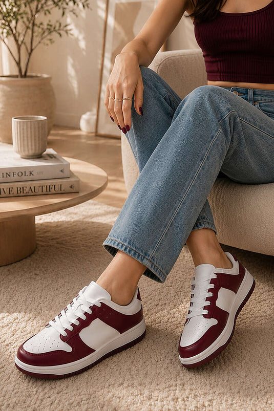 Bağcıklı Sneaker Spor Ayakkabı Bordo
