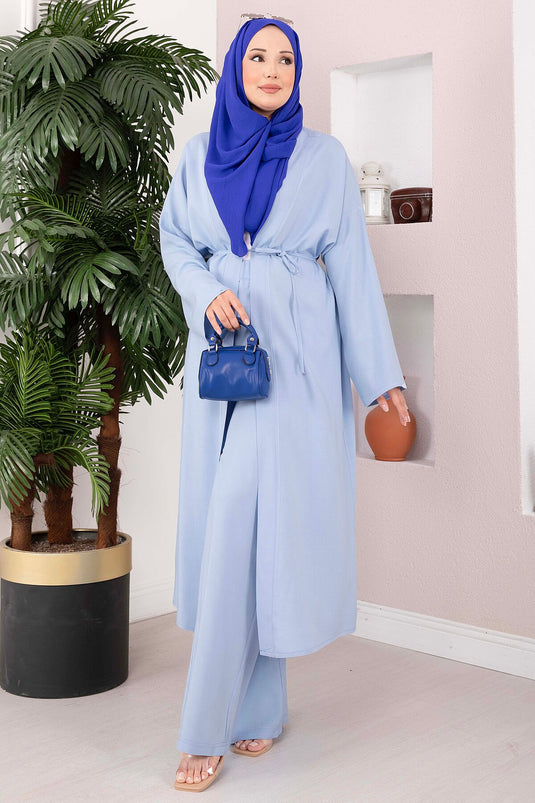 Bağcıklı Uzun Kimono Pantolon Takım Bebe Mavisi