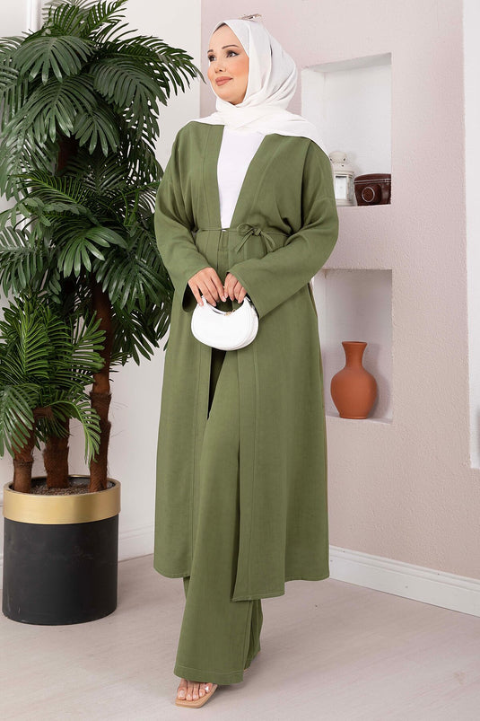 Bağcıklı Uzun Kimono Pantolon Takım Haki