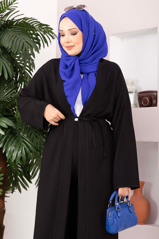Bağcıklı Uzun Kimono Pantolon Takım Siyah