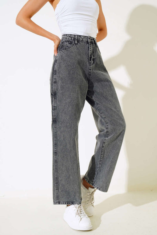 Vaqueros holgados de pierna ancha color gris nieve