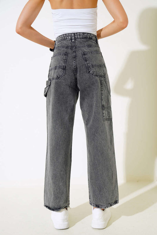 Baggy Wide Leg Jeans Gray Snow