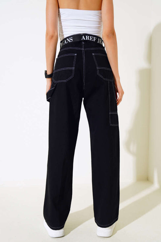 Baggy Wide Leg Jeans Black and White