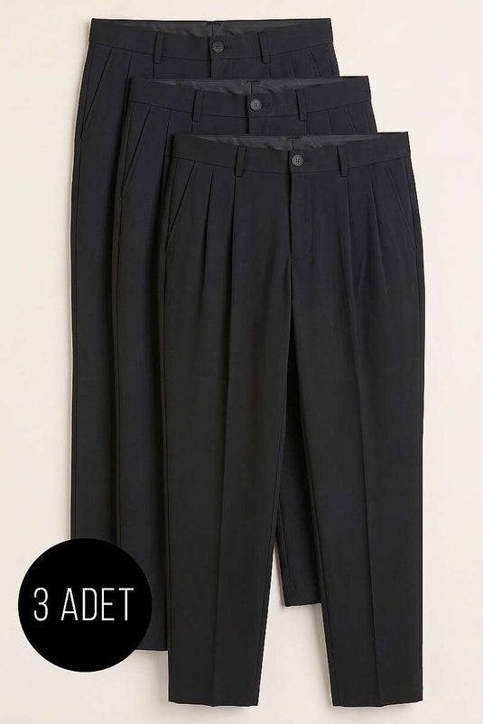 Baggy Herren 3er-Set Hose Schwarz