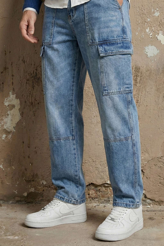 Pantalon en jean ample cargo pour homme, couleur clair kar