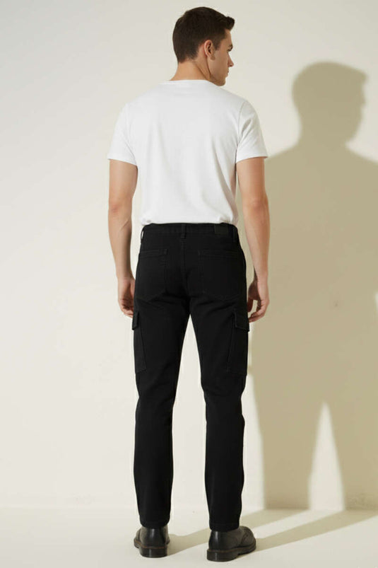 Pantalon en jean ample cargo pour homme noir