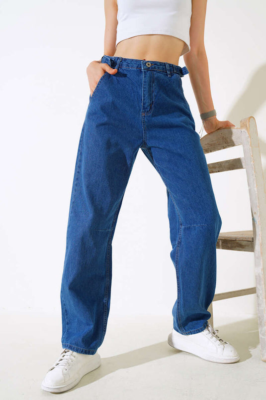 Jean ample à boucle latérale bleu foncé