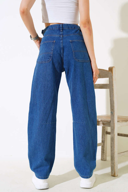 Jean ample à boucle latérale bleu foncé