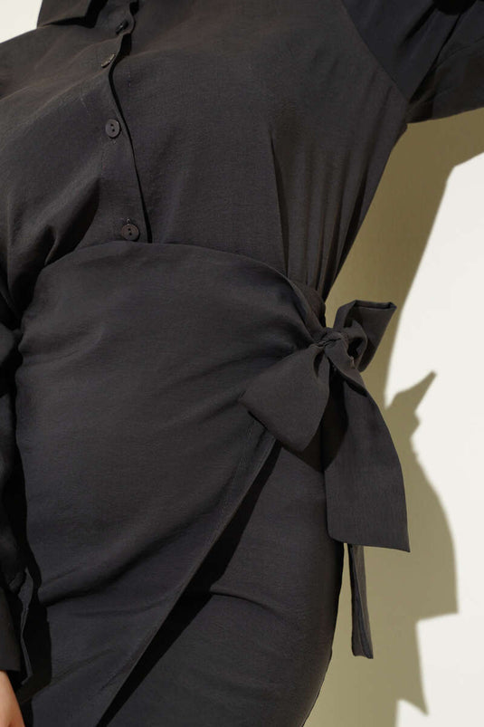 Ensemble jupe et nœud papillon en Tencel anthracite