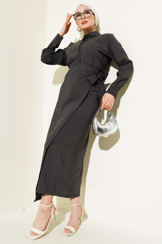 Ensemble jupe et nœud papillon en Tencel anthracite